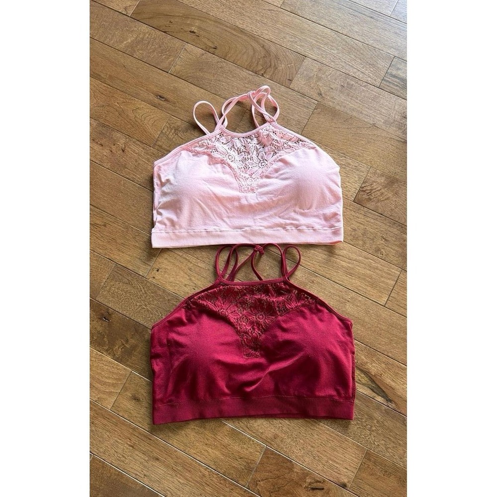 2 Zenana Outfitters Burgundy Pink Strappy Back Sports Bra 2X/3X